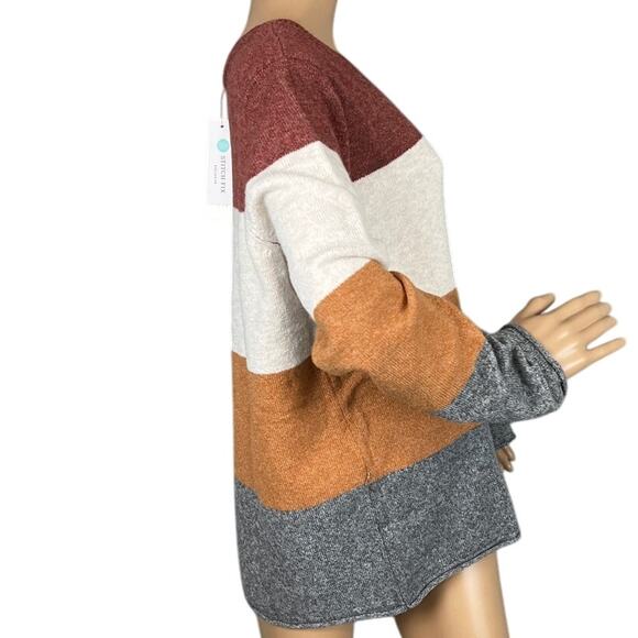 Pinque Design Studios Rust Stone Color-block Sweater Rolled Hem Size XXL NWT - Picture 2 of 9